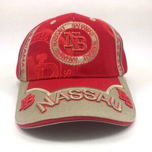 Nassau Bahamas Cap Hat Heavy Raised Embroidered Red Tan Adjustable
